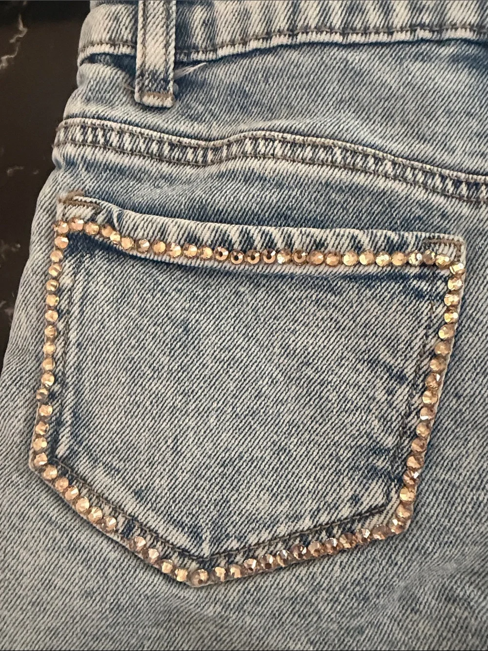 Justice Light Blue Distressed Denim Jean Shorts with custom rhinestones